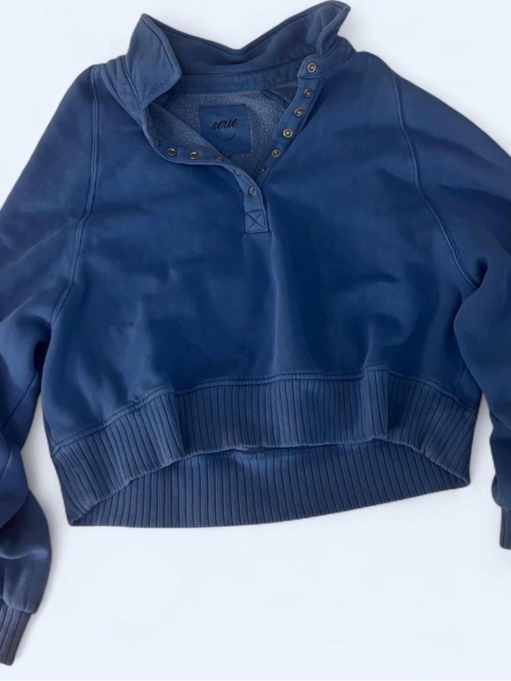 aerie Navy Snap-Button Funnel Neck Sweatshirt